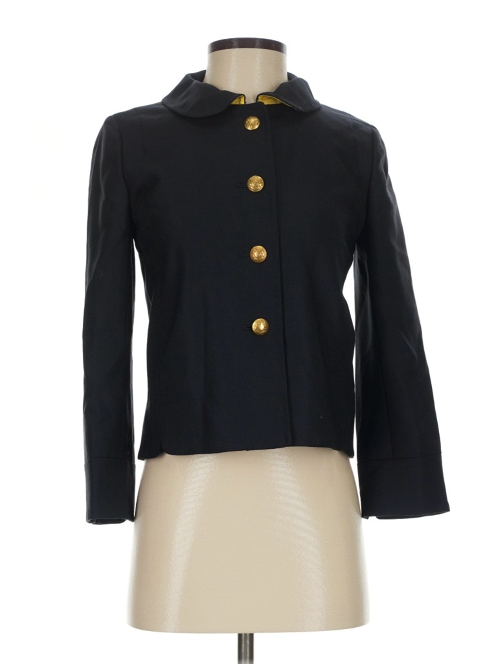 SZ S J. Crew 100% Acetate Black Button-Front Jacket Gold Buttons Wool Lining